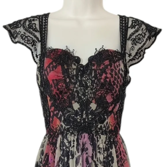 Free People Black and Multicolor Lace Maxi Dress Free People Black and Multicolor Lace Maxi Dress